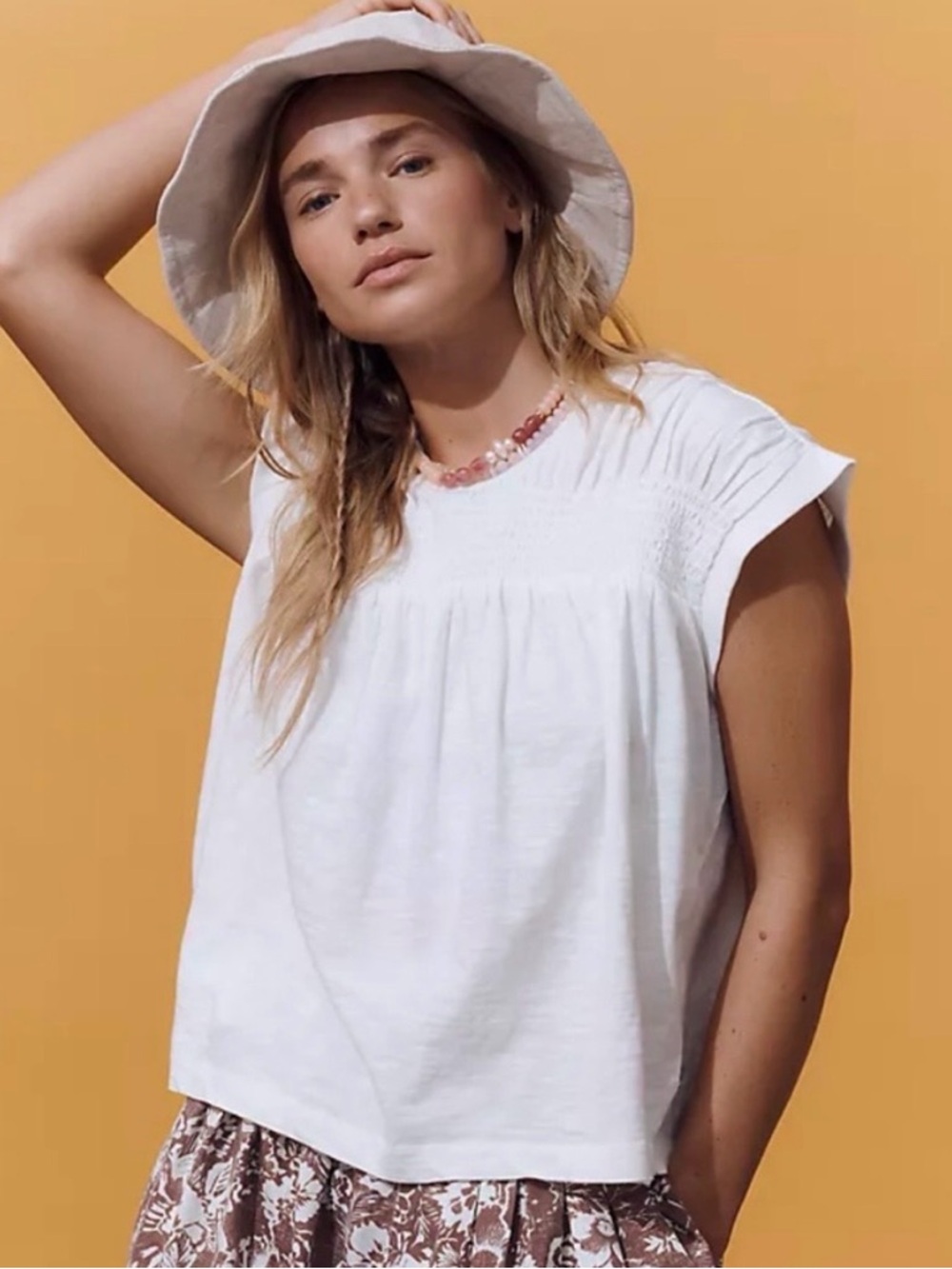 Anthropologie 100% cotton smocked yoke top.